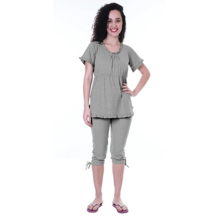Moomaya Womens Nightwear Set Capri Cotton Sleepwear 2 Pcs Nightdresses