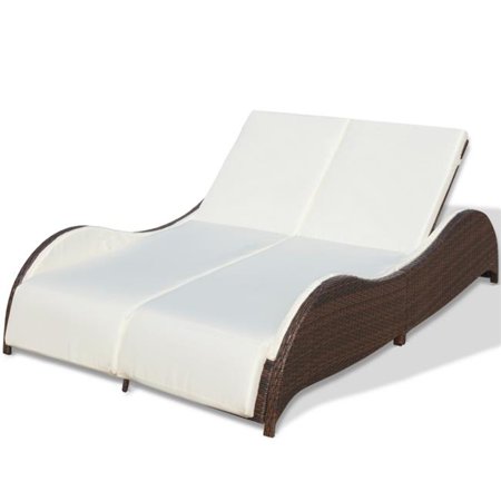 vidaXL Double Sun Lounger with Cushion Flowing Lines Poly Rattan Brown