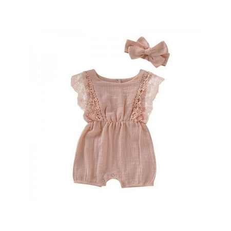 Summer Baby Girls Lace Rompers Set Ruffle Sleeve Solid Onesie Jumpsuit With Headband
Summer Baby Girls Lace Rompers Set Ruffle Sleeve Solid Onesie Jumpsuit With Headband