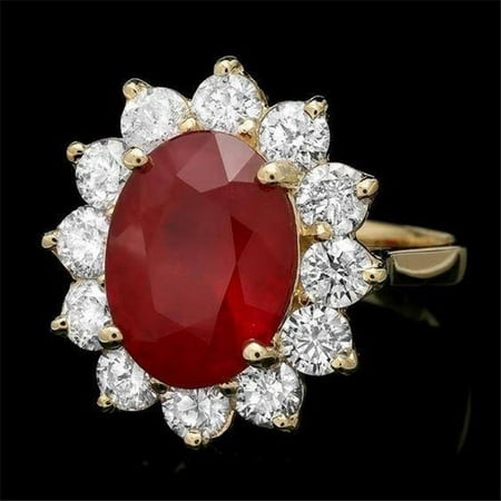Harry Chad Enterprises 41722 5 Carat Red Ruby Diamond Wedding Ring - 14K Yellow Gold