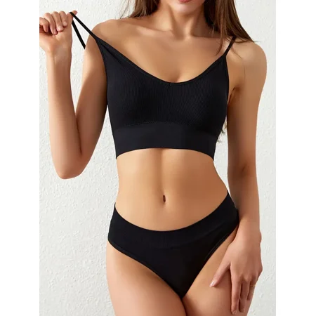 Thin Wireless Essential Bra & Panty Set Comfortable Backless Triangle Cup Bra + Elastic Thong Panties Women‘s Underwear & Lingerie
Thin Wireless Essential Bra & Panty Set Comfortable Backless Triangle Cup Bra + Elastic Thong Panties Women‘s Underwear & Lingerie
