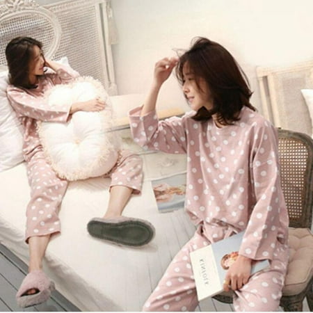 50% Off! Women s 2PCS Pajama Set Cute Polka Dot Top and Pants Sleepwear Nightwear