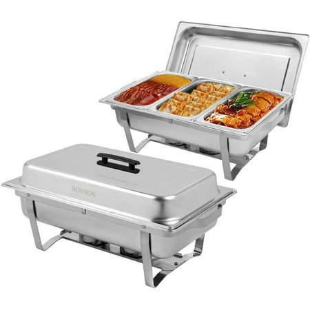 ROVSUN 2 Packs Stainless Steel Chafing Dishes Buffet Set with 3 1/3 Size Food Pans Foldable Frame 8 Quart Rectangular Catering Chafer Set
ROVSUN 2 Packs Stainless Steel Chafing Dishes Buffet Set with 3 1/3 Size Food Pans Foldable Frame 8 Quart Rectangular Catering Chafer Set