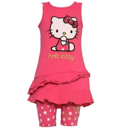 Hello Kitty Girls Fuchsia Applique Ruffle Top Short Leggings Outfit 8