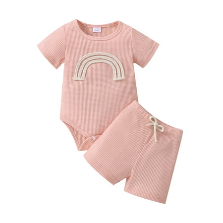 Amuver Baby Girls Boys Romper Outfit Sweet Style Rainbow Pattern Round Collar Short Sleeve Jumpsuit + Elastic Waist Shorts Set
Amuver Baby Girls Boys Romper Outfit Sweet Style Rainbow Pattern Round Collar Short Sleeve Jumpsuit + Elastic Waist Shorts Set