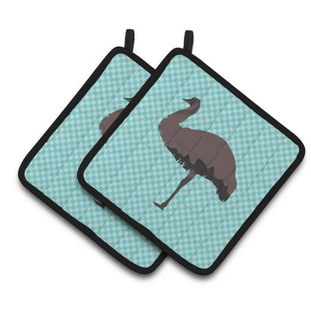Caroline s Treasures Emu Blue Check Pair of Pot Holders