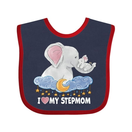 Inktastic I Love My Stepmom Cute Elephants with Moon and Stars Gift Baby Boy or Baby Girl Bib