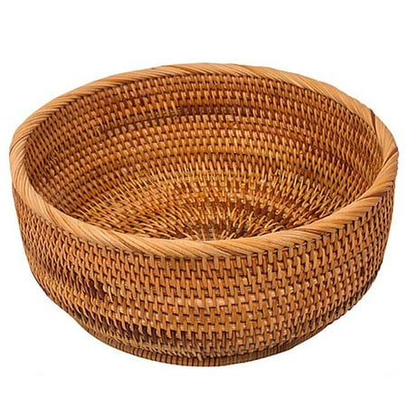 

Natural Rattan Round Fruit Basket Wicker Tabletop Bread Serving Tray Weaving Food Storage Bowls(Large 1Pcs)