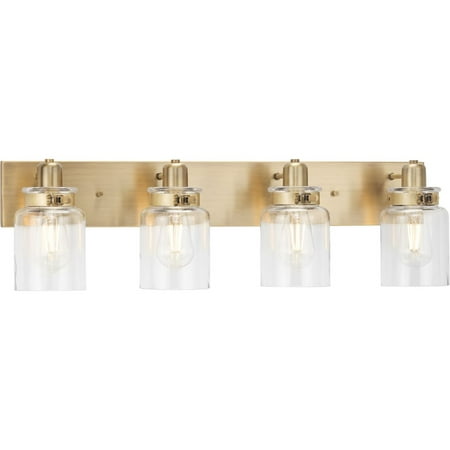 Calhoun Collection Four-Light Vintage Brass Clear Glass Farmhouse Bath Vanity Light
Calhoun Collection Four-Light Vintage Brass Clear Glass Farmhouse Bath Vanity Light