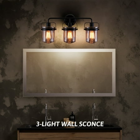 Lantern Wall Sconce Farmhouse Light Fixture with Glass Shade for 60W Bulbs Black- 3-Light Sconce
Lantern Wall Sconce Farmhouse Light Fixture with Glass Shade for 60W Bulbs Black- 3-Light Sconce