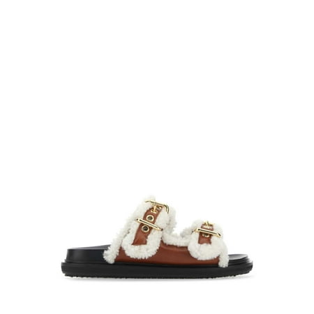 MARNI WOMAN Two-Tone Leather And Shearling Fussbett Slippers