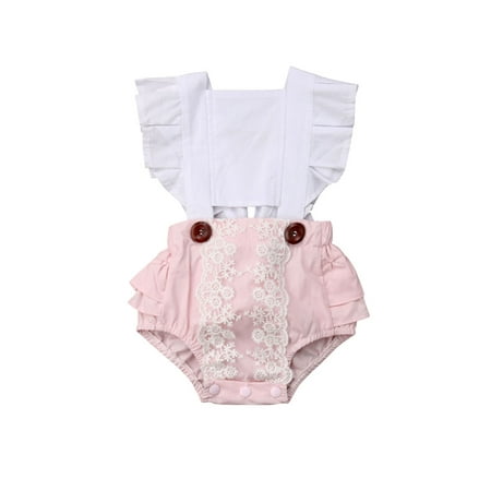 luethbiezx Newborn Baby Girls Splice Romper Jumpsuit Ruffle Sleeves outfits