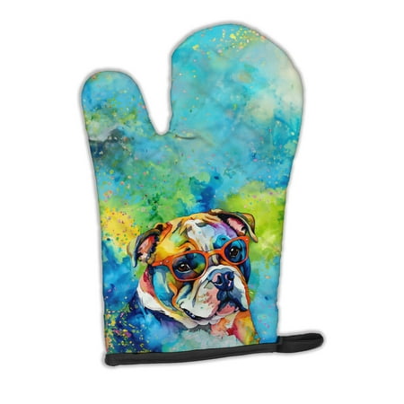English Bulldog Hippie Dawg Oven Mitt 8.5 in x 12 in