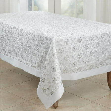 Saro Lifestyle 4019.W65104B 65 x 104 in. Floral Embroidered Tablecloth White