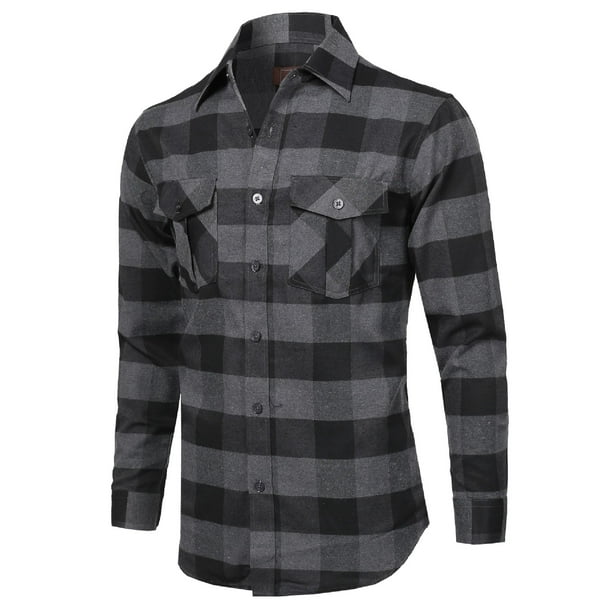 FashionOutfit Men's Casual Flannel Plaid Checkered Long Sleeve Woven Shirt