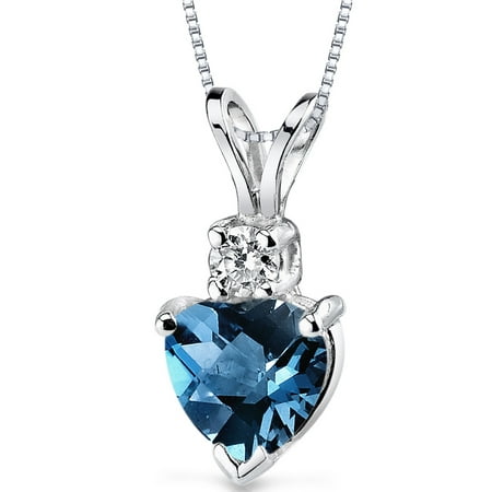 Peora 1.00 Carat T.G.W. Heart-Cut London Blue Topaz and Diamond Accent 14kt White Gold Pendant, 18