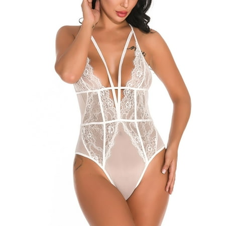HIMIWAY Sexy Lingerie Lace Stitching Mesh Transparent Tight One-piece Pajamas White
HIMIWAY Sexy Lingerie Lace Stitching Mesh Transparent Tight One-piece Pajamas White