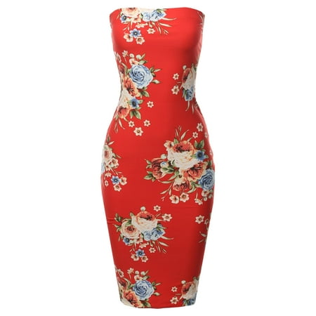 FashionOutfit Women's Super Sexy Comfortable Tube Top Bodycon Vertical Strips Midi Dress