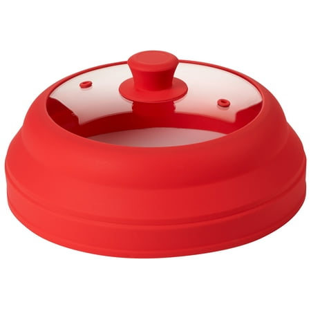 Microwave Plate Cover For Food - 10.5 inch - Vented and Collapsible Microwave Splatter Guard - Heat Resistant Handle, Silicone and Glass Microwave Hover Lid