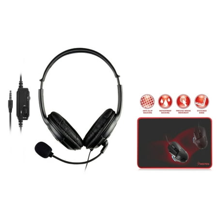 Insten Gaming Headset Headphone with Mic Microphone for Sony PS4 PlayStation 4 + Black\/Red Gaming Mouse Pad Mat (13.8 x 10.2\