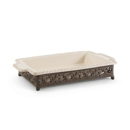 14 by 9 in. Acanthus Ceramic Baker with An Artfully Crafted Scrolled Metal Base Cream
14 by 9 in. Acanthus Ceramic Baker with An Artfully Crafted Scrolled Metal Base Cream