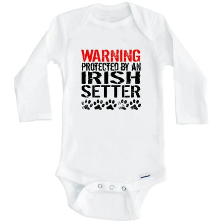 Warning Protected By An Irish Setter Funny One Piece Baby Bodysuit Funny Dog Baby Bodysuit (Long Sleeve) 3-6 Months White
Warning Protected By An Irish Setter Funny One Piece Baby Bodysuit Funny Dog Baby Bodysuit (Long Sleeve) 3-6 Months White