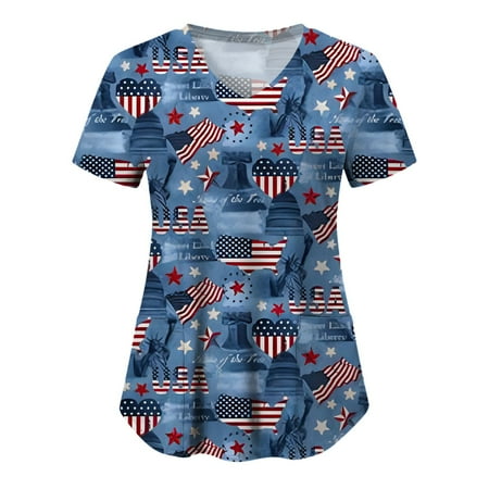 Women Scrubs Top Independence Day Casual Printed Short Sleeve Loose V Neck T Shirt Nurses Clothes With Pocket Spring Summer Daily Nursing Uniforms Nursing Care Working Uniforms
Women Scrubs Top Independence Day Casual Printed Short Sleeve Loose V Neck T Shirt Nurses Clothes With Pocket Spring Summer Daily Nursing Uniforms Nursing Care Working Uniforms