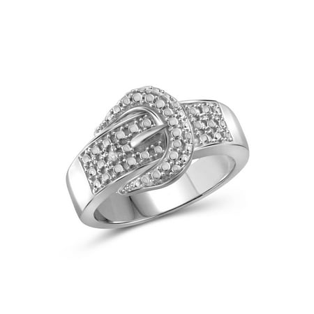 White Diamond Accent Sterling Silver Buckle Ring