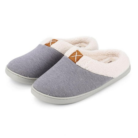Womens Mens Slippers Memory Foam Comfort Fuzzy Plush Lining Slip On House Shoes Indoor Outdoor