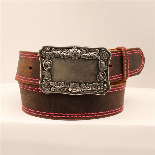 M/&F Western Womens Nocona Pierced Center Overlay w//Studded Edges Belt Brown//Turquoise SM