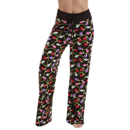 Just Love Women Buffalo Plaid Pajama Pants Sleepwear (Black Xmas Lights 1X)
