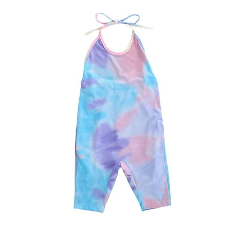Caitzr Baby Girls Jumpsuit Tie Dye Halter Hollow Back Romper Summer One-Piece Jumpsuit
