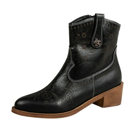 Black Boots for Women Fashion Women Solid Color Embroidery Flowers Thick Sole Square Heels Zipper Short Booties Round Toe Shoes Ankle Boots for Women PU Black
Black Boots for Women Fashion Women Solid Color Embroidery Flowers Thick Sole Square Heels Zipper Short Booties Round Toe Shoes Ankle Boots for Women PU Black