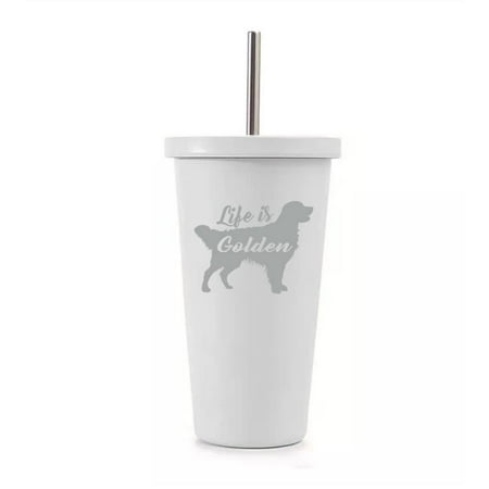 16 oz Stainless Steel Double Wall Insulated Tumbler Pool Beach Cup Travel Mug With Straw Golden Retriever Life is Golden (White)
16 oz Stainless Steel Double Wall Insulated Tumbler Pool Beach Cup Travel Mug With Straw Golden Retriever Life is Golden (White)