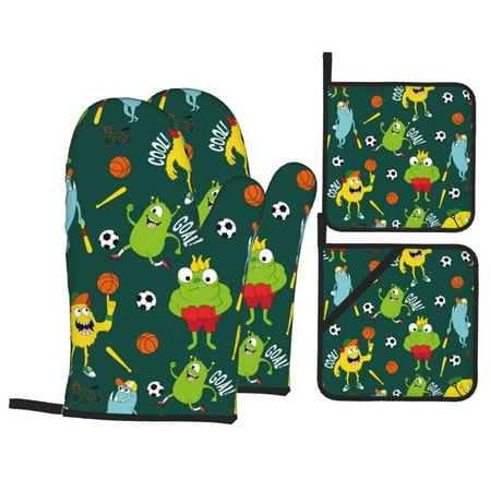 Oven Mitts and Pot Holders 4 pcs Set Sport Monster Heat Resistant Pot Holders Oven Mitts for kitchen Non-Slip Hanging Loop Oven Glove Potholders for Baking Cooking
Oven Mitts and Pot Holders 4 pcs Set Sport Monster Heat Resistant Pot Holders Oven Mitts for kitchen Non-Slip Hanging Loop Oven Glove Potholders for Baking Cooking