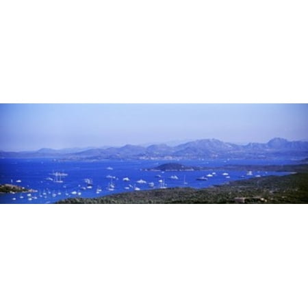 Aerial view of boats in the sea Costa Smeralda Sardinia Italy Stretched Canvas - Panoramic Images (18 x 6)