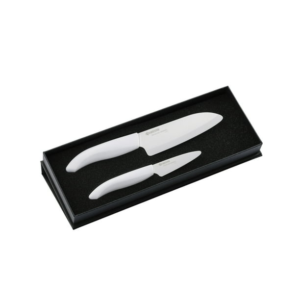 Kyocera FK-2PC-WW Ceramic Series 3" Paring and 5-1/2" Santoku Knife Set, White