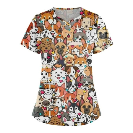 HIMIWAY Summer Hot Shirts for Women Plus Size Cute Printed Scrub Working Uniform Tops For Women Cross V-Neck Short Sleeve Fun T-Shirts Workwear Tee With Double Pockets
HIMIWAY Summer Hot Shirts for Women Plus Size Cute Printed Scrub Working Uniform Tops For Women Cross V-Neck Short Sleeve Fun T-Shirts Workwear Tee With Double Pockets