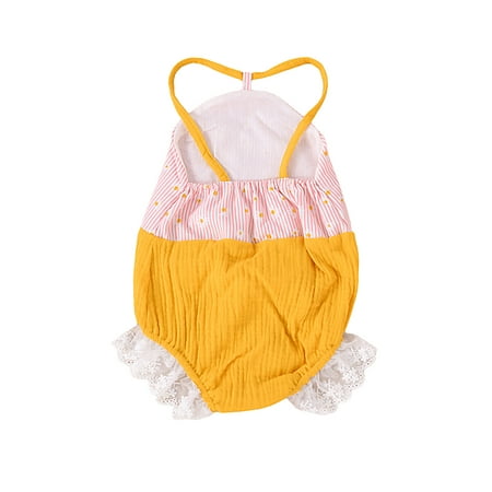 One opening Infant Camisole Romper with Daisy Print Lace Decoration Clothing