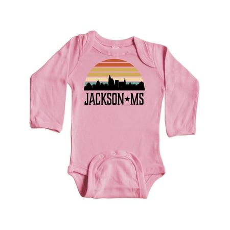 Inktastic Jackson Mississippi Skyline Retro Gift Baby Boy or Baby Girl Long Sleeve Bodysuit