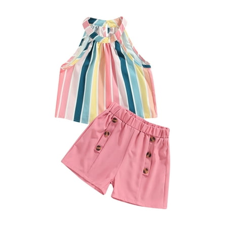 Qtinghua Toddler Baby Girls Summer Clothes Striped Halter Tank Top Sleeveless Shirt Button Elastic Shorts 2Pcs Outfits
Qtinghua Toddler Baby Girls Summer Clothes Striped Halter Tank Top Sleeveless Shirt Button Elastic Shorts 2Pcs Outfits