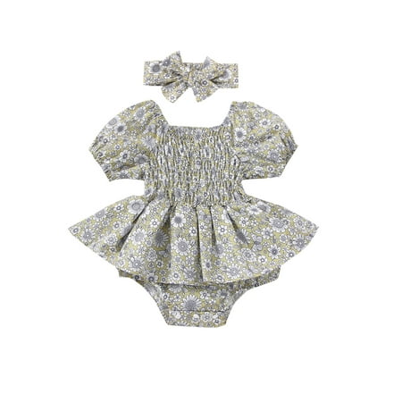 Seyurigaoka Baby Girls Romper Dress Set Puff Sleeve Off-shoulder A-line Dress with Bowknot Headband for Toddlers
Seyurigaoka Baby Girls Romper Dress Set Puff Sleeve Off-shoulder A-line Dress with Bowknot Headband for Toddlers