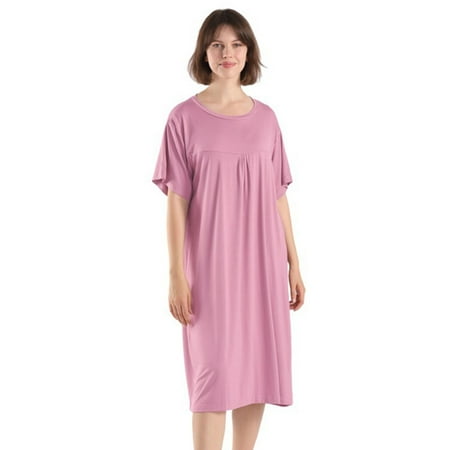 EFINNY Women s Essential Wear Around Nightshirt Round Neck Short Sleeve Sleep Nightgown Loose Comfy Pajama Nightdress