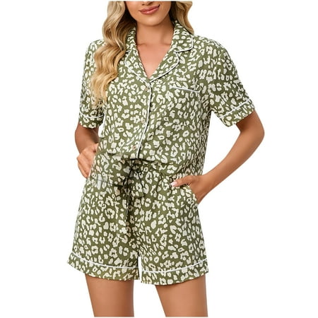 Womens Pajama Sets 2 Piece Casual Leopard Print Button Down Short Sleeve Shirts High Waist Shorts Sets Sleepwear Ladies Clothes
Womens Pajama Sets 2 Piece Casual Leopard Print Button Down Short Sleeve Shirts High Waist Shorts Sets Sleepwear Ladies Clothes