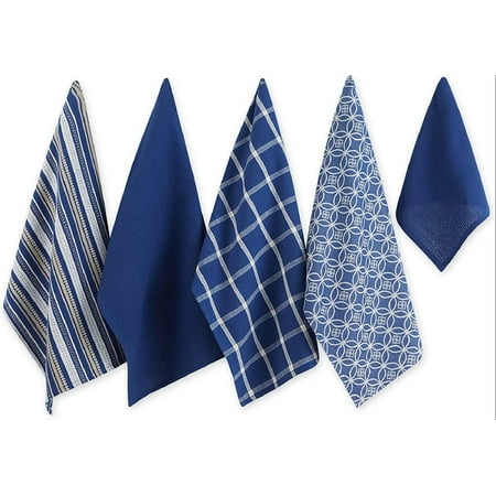 Assorted Woven Kitchen Set Dishtowel 18x28 Dishcloth 13x13 Nautical Blue 5 Piece