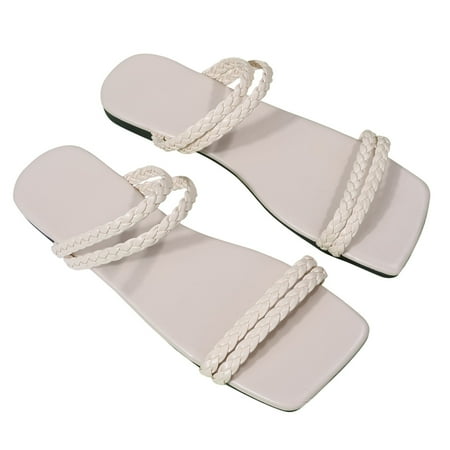 Aayomet House Slippers Women s Summer Strappy Flat Sandals Adjustable Casual Fisherman Sandal with Open Toe Slingback Gladiator Sandals Beige 6.5