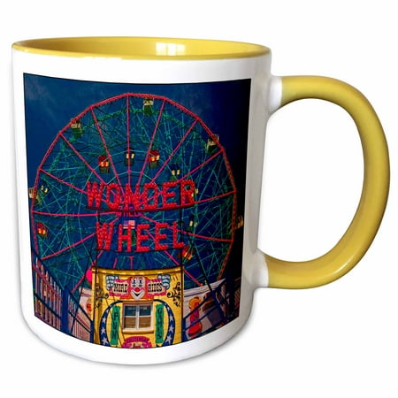3dRose Wonder Wheel Coney Island - Two Tone Yellow Mug 11-ounce