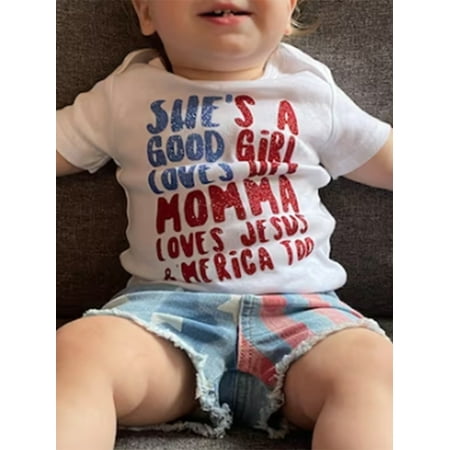 Independence Day Infant Clothes Suits Letter Print Crew Neck Romper Red White Blue Tie-Dye Print Shorts Headband 3Pcs Sets