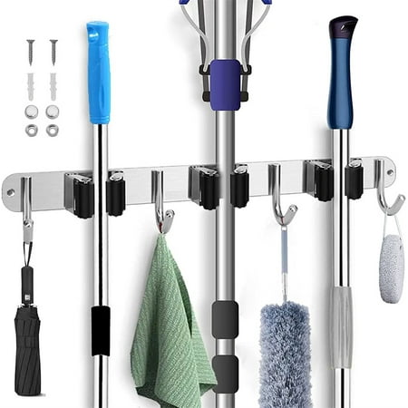 Upgrade Mop Broom Holder Wall Mount Cleaning Tools Hangers Made of 304 Stainless Steel with 3 Racks and 4 Hooks Utility Rack for Kitchen Garage Landry Bathroom Garden Tool Organizer and Storage
Upgrade Mop Broom Holder Wall Mount Cleaning Tools Hangers Made of 304 Stainless Steel with 3 Racks and 4 Hooks Utility Rack for Kitchen Garage Landry Bathroom Garden Tool Organizer and Storage