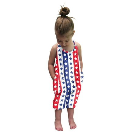 Girls Clothes Toddler Kids Baby Girls Forth-Of-July Independence Day Romper Jumpsuit Playsuit 110
